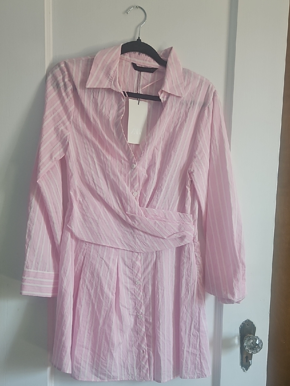 Zara Pink and White Striped Wrap Shirt Dress